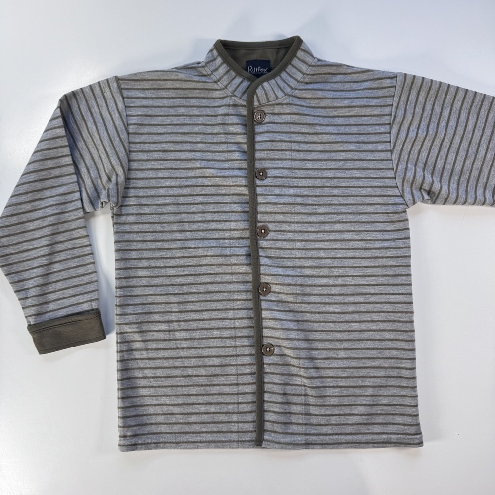 RILLFOX Long Sleeve Striped Button Up Shirt Mandarin Collar Kids 10-12 GrayGreen